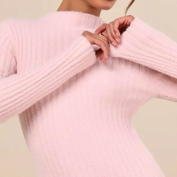 Lulus Fuzzy Midi Sweater Dress XXS Pink - Picture 3 of 4